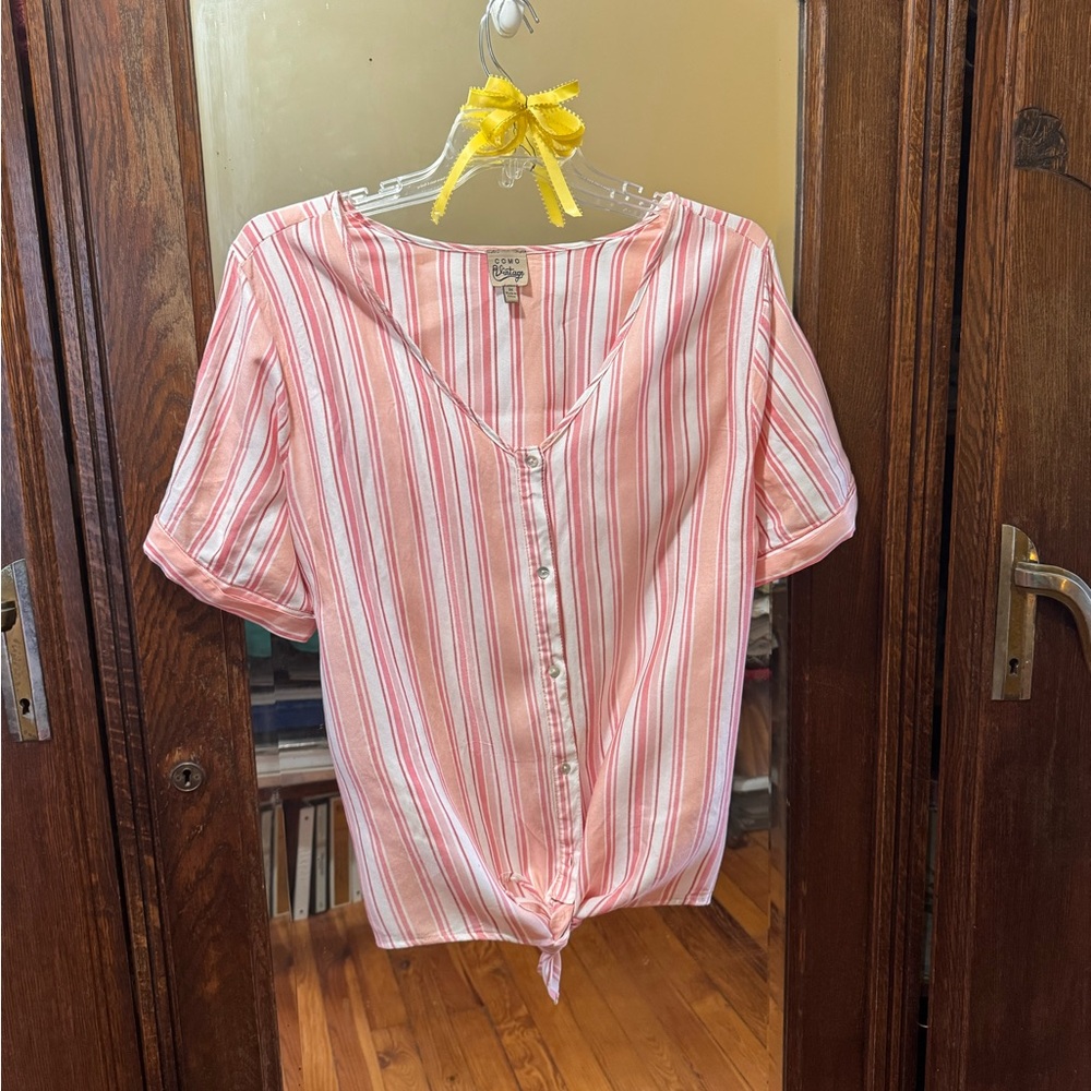 Plus Size Pink/White Striped Tie-Front Blouse